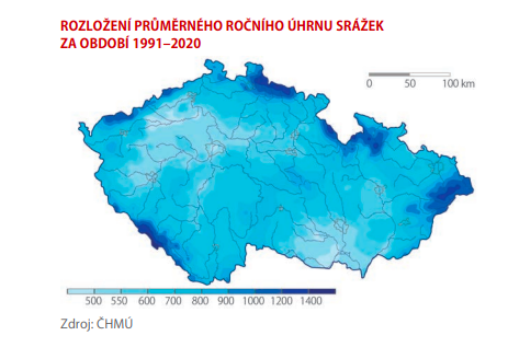Mapa srážek v ČR